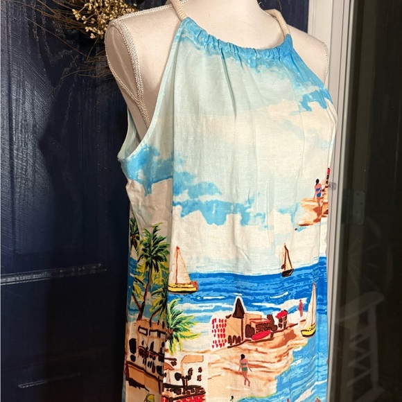 London Times Multicolor Beach Scene Linen Blend Dress NWT size 10 - Picture 2 of 15